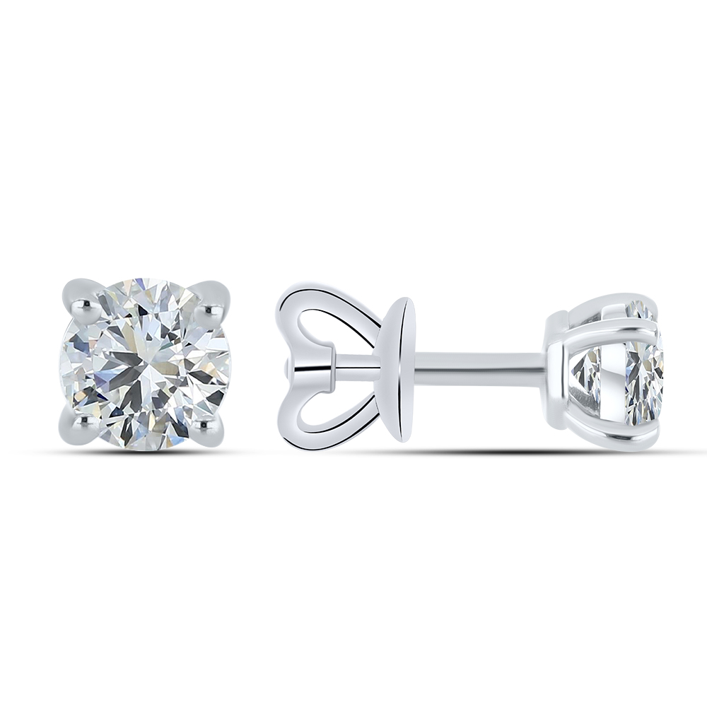 Серьги Пусеты из белого золота с камнями Бриллиант