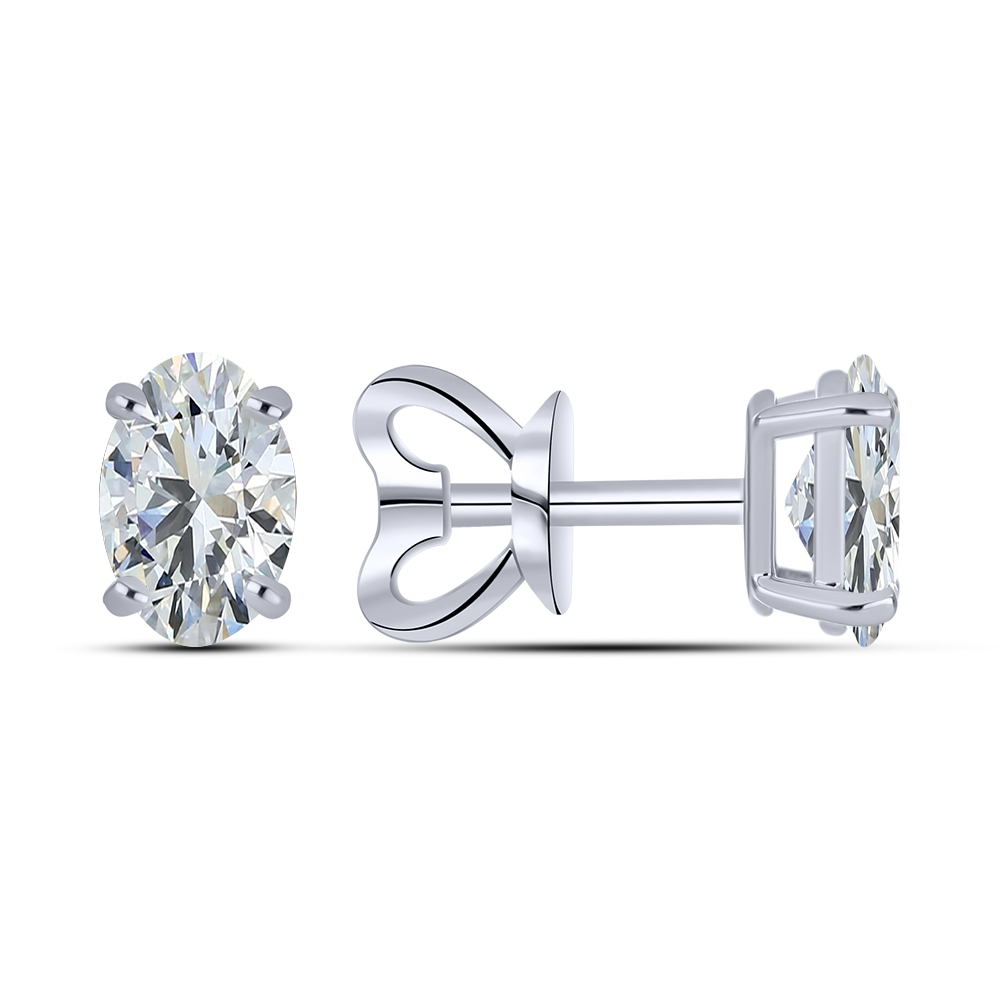 Серьги Пусеты из белого золота с камнями Выращенный бриллиант