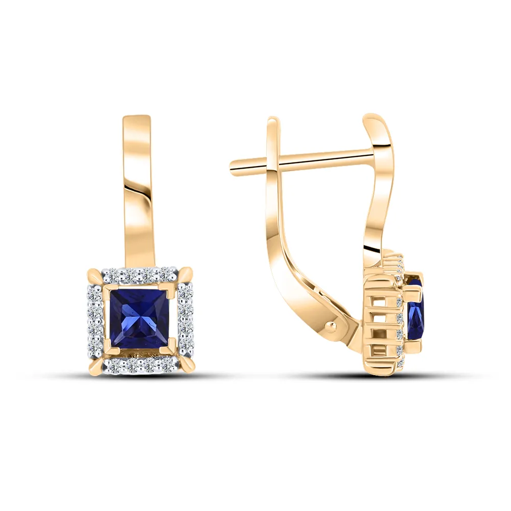 Cercei din aur roșu cu Cubic Zirconia Incolor, Cubic Zirconia Albastru Safir