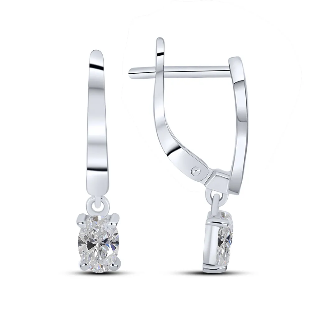 Cercei din aur alb cu Cubic Zirconia Incolor