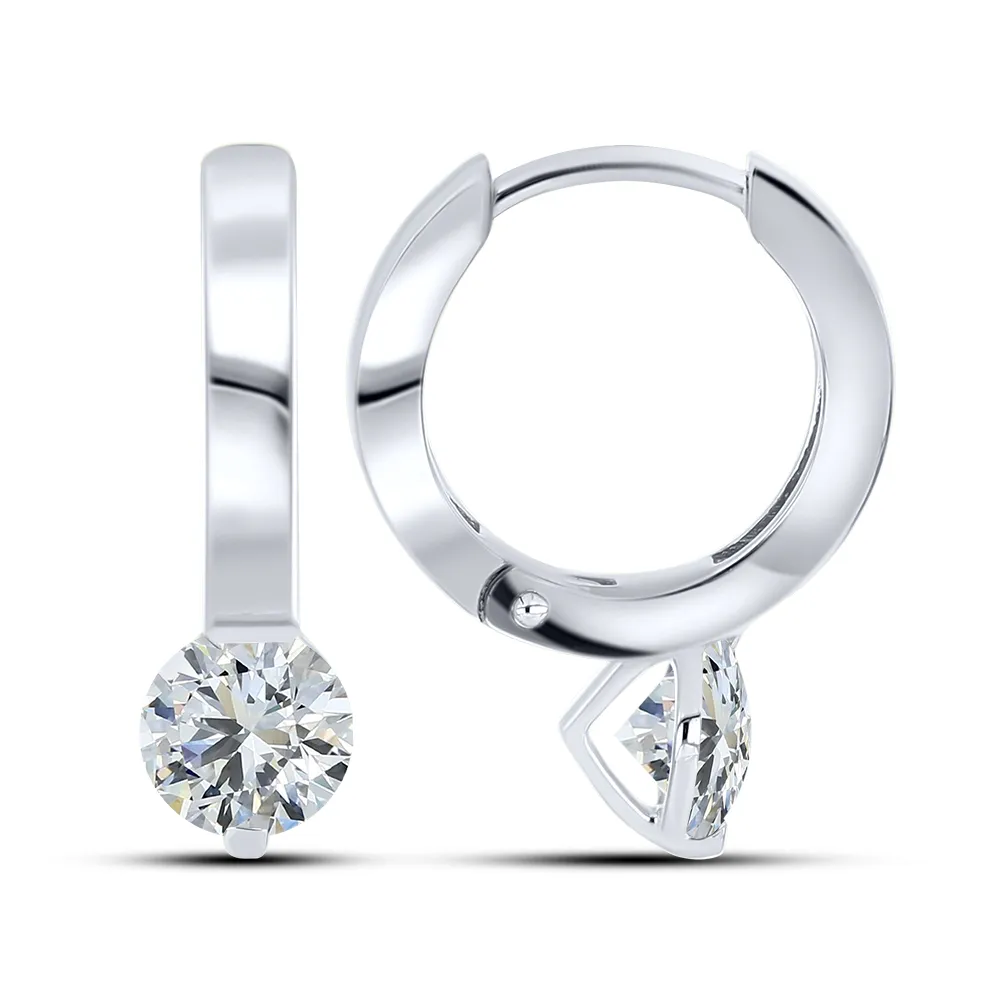 Cercei Creole din aur alb cu Cubic Zirconia Incolor