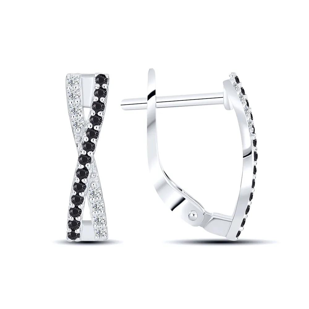Cercei din aur alb cu Cubic Zirconia Incolor, Cubic Zirconia Negru