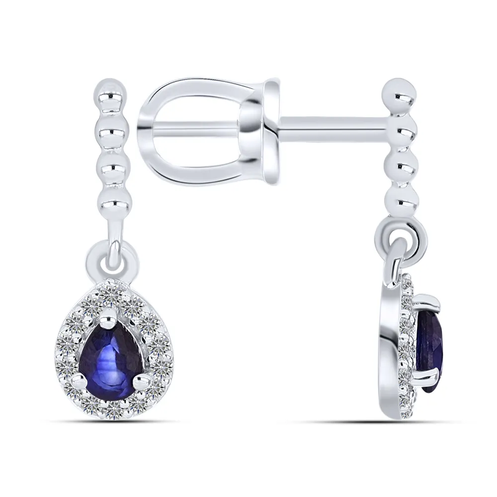 Cercei Pusete din aur alb cu Diamant, Safir