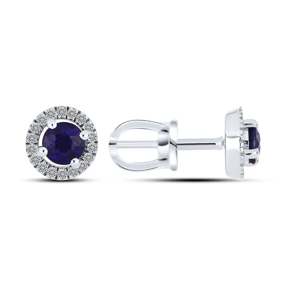 Cercei Pusete din aur alb cu Diamant, Safir