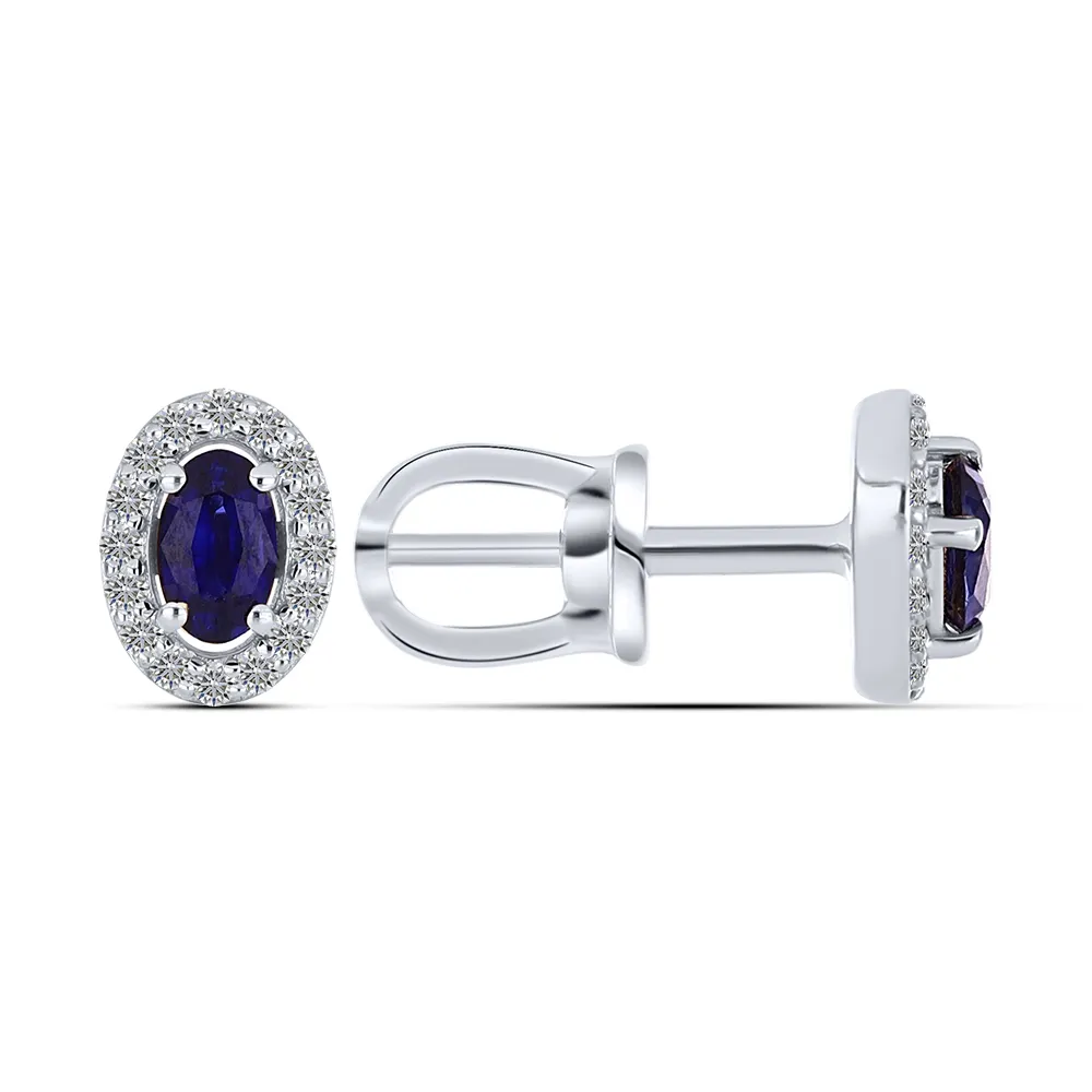 Cercei Pusete din aur alb cu Diamant, Safir