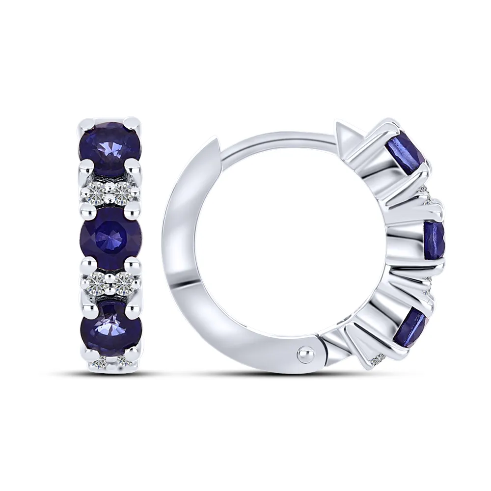 Cercei Creole din aur alb cu Diamant, Safir