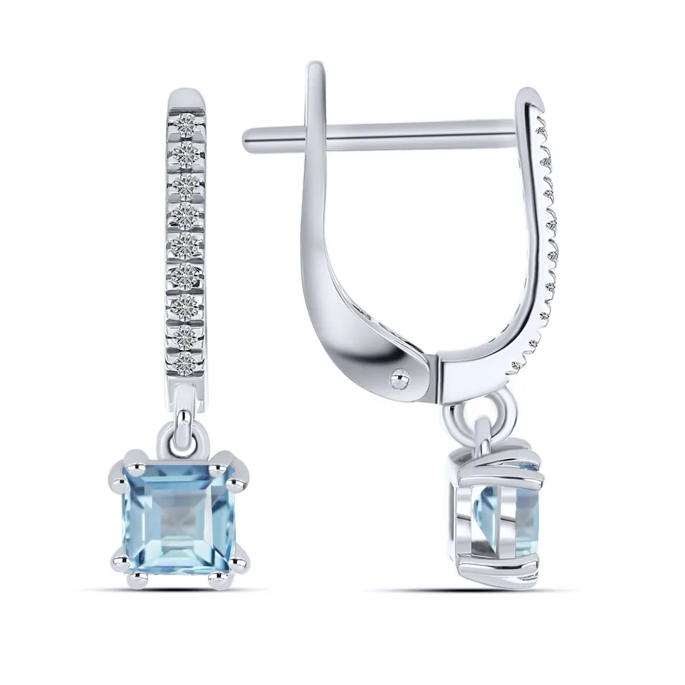 Cercei Suspendați din aur alb cu Diamant, Aquamarin