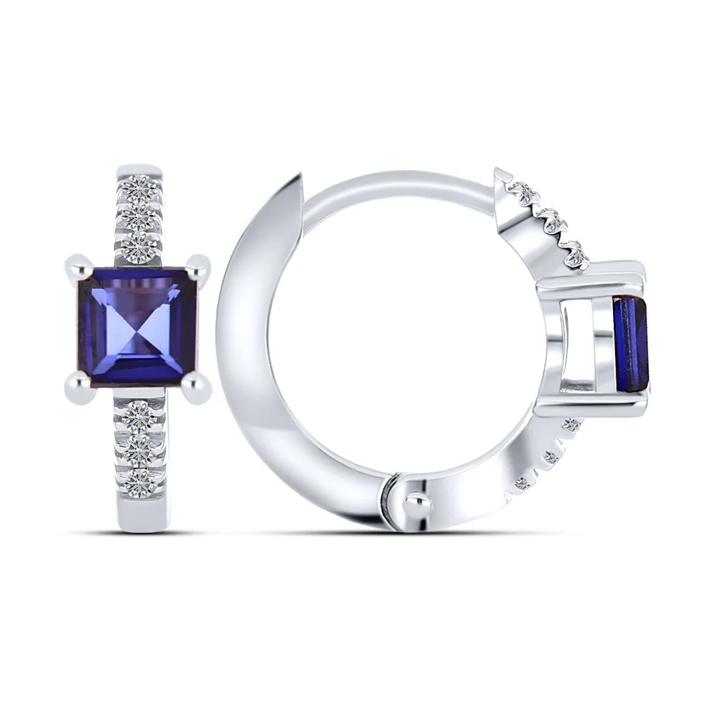 Cercei Creole din aur alb cu Diamant, Safir