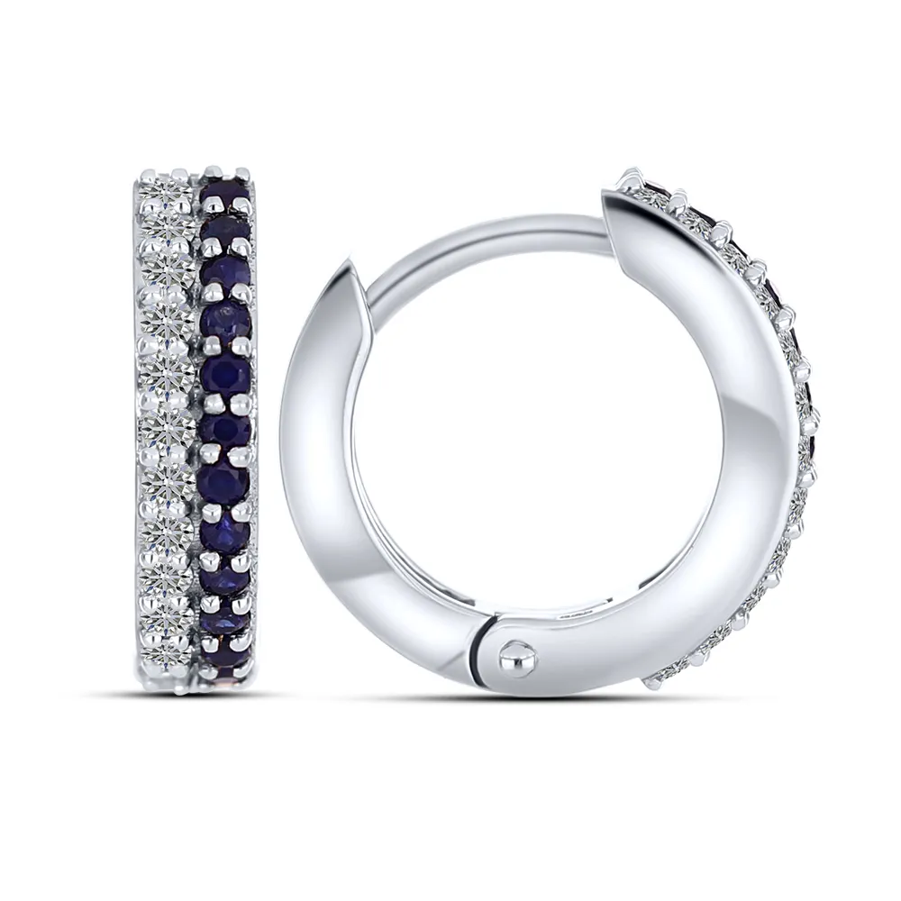 Cercei Creole din aur alb cu Diamant, Safir