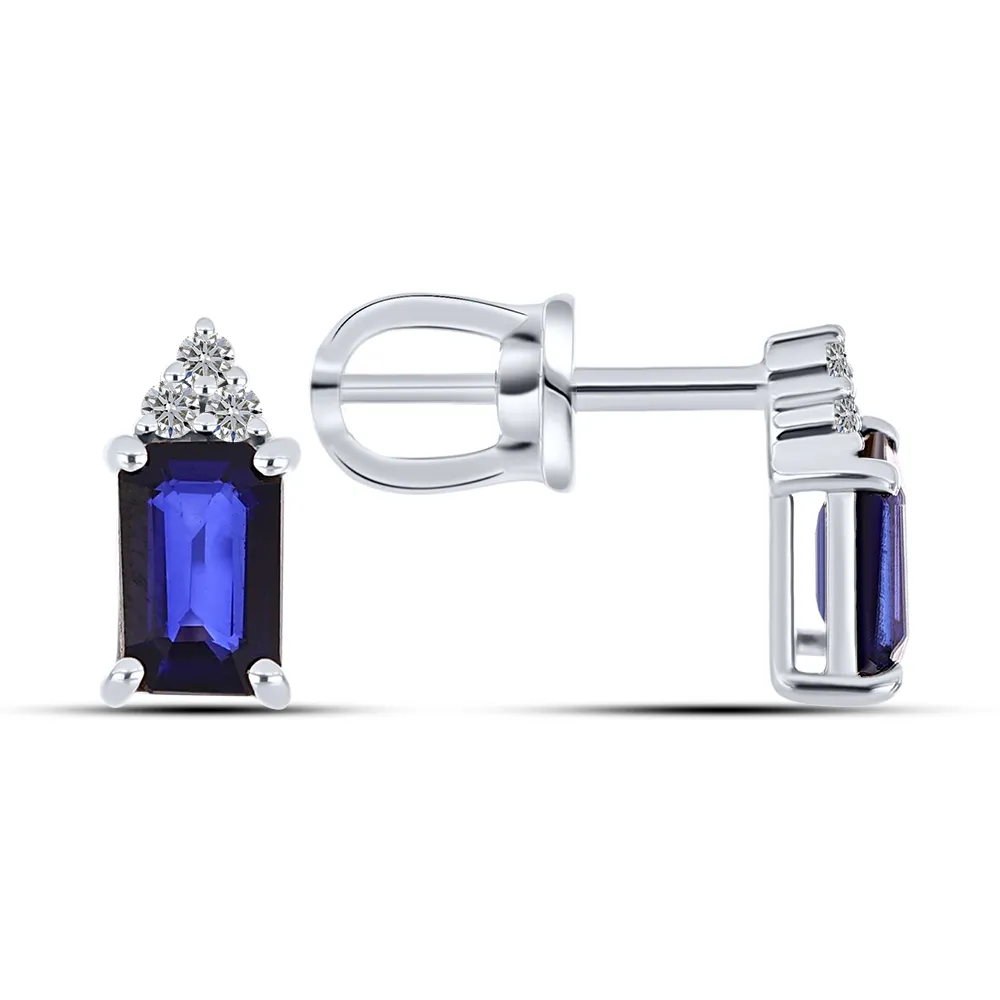 Cercei Pusete din aur alb cu Diamant, Safir