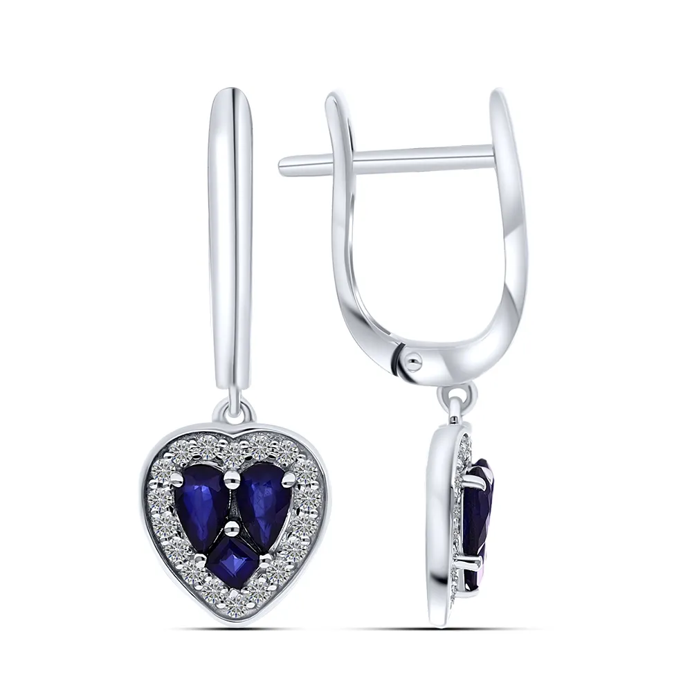 Серьги Длинные из белого золота с камнями Бриллиант, Сапфир