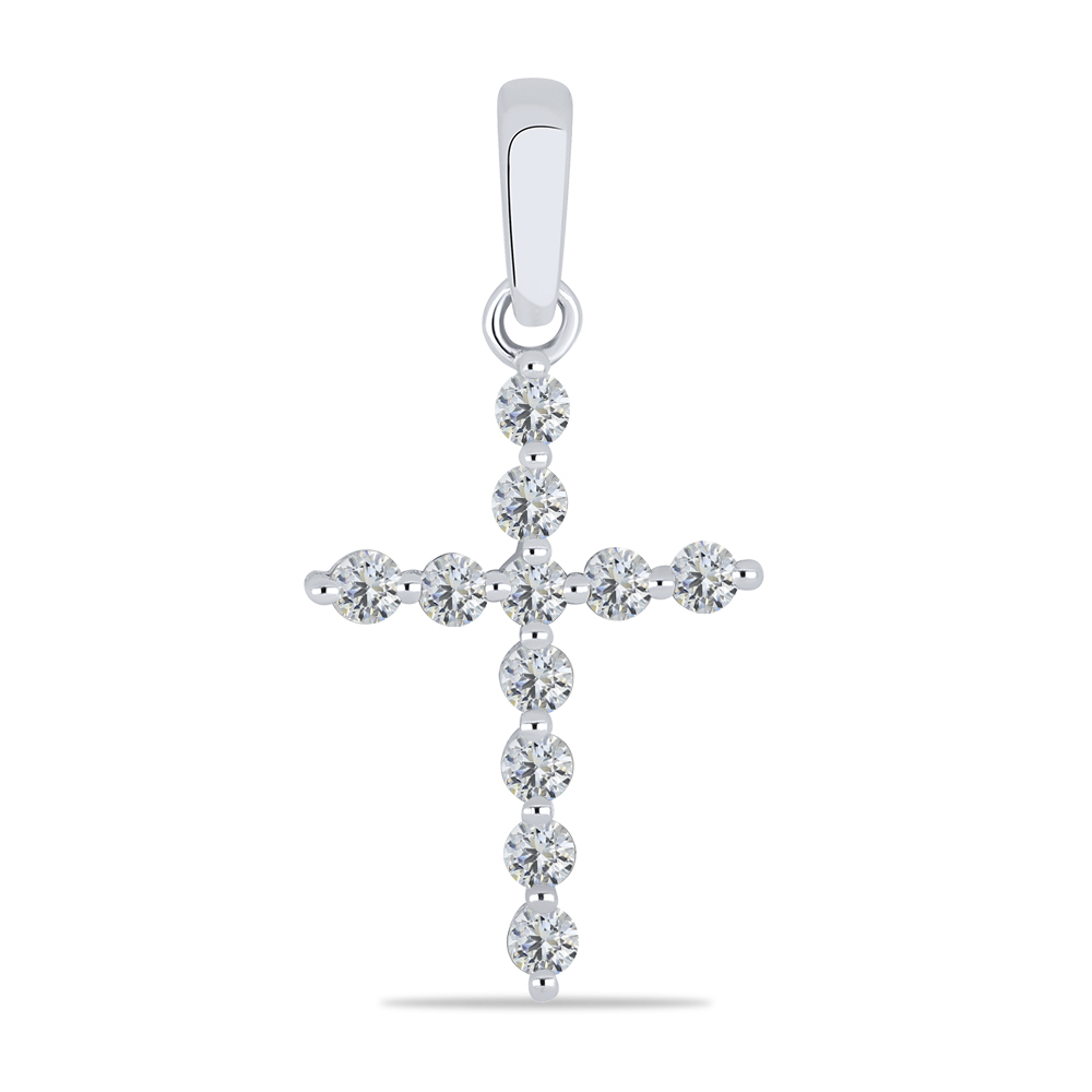 Cruce din aur alb cu pietre Cubic Zirconia Incolor