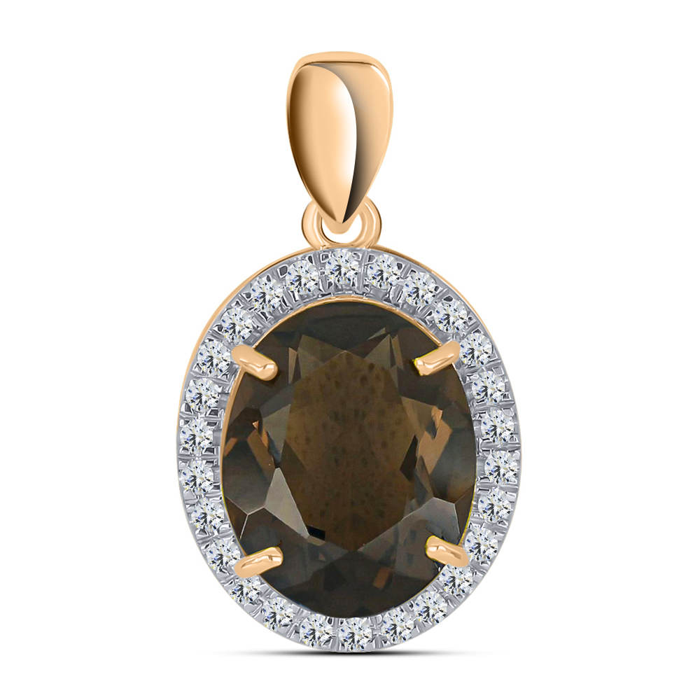 Pandantiv din aur roșu cu pietre Cubic Zirconia Incolor, Cuarț fumuriu