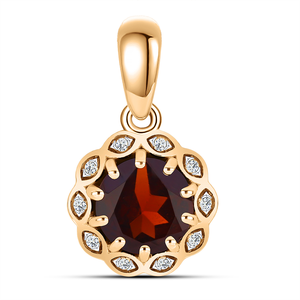 Pandantiv din aur roșu cu pietre Cubic Zirconia Incolor, Granat
