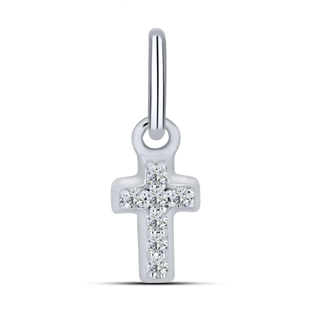 Cruce din aur alb cu Cubic Zirconia Incolor