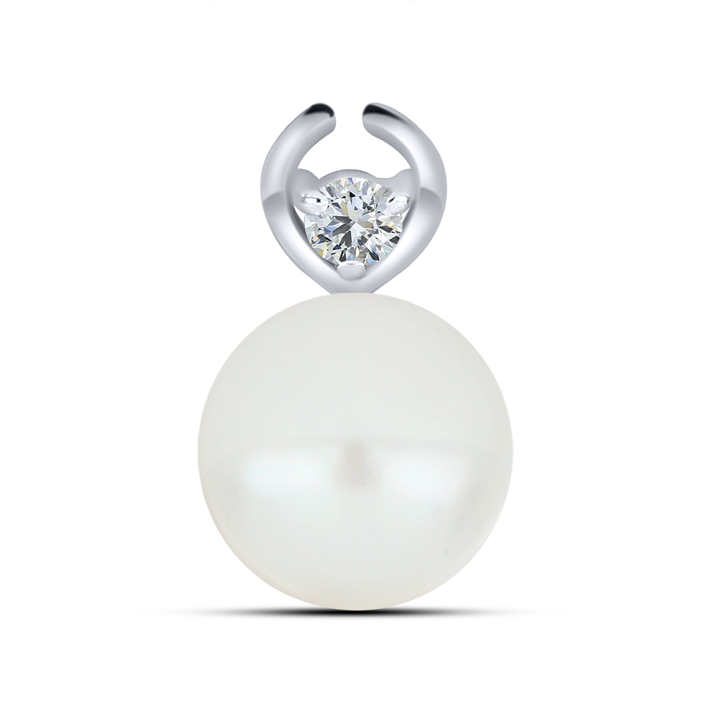 Pandantiv din aur alb cu Cubic Zirconia Incolor, Perla Albă