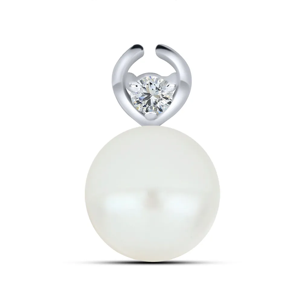 Pandantiv din aur alb cu Cubic Zirconia Incolor, Perla Albă