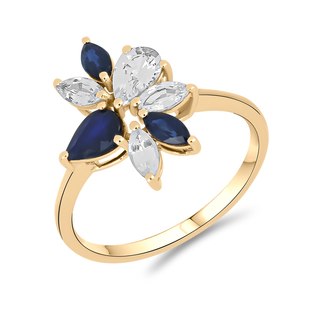 Inel din aur roșu cu pietre Safir, Safir incolor