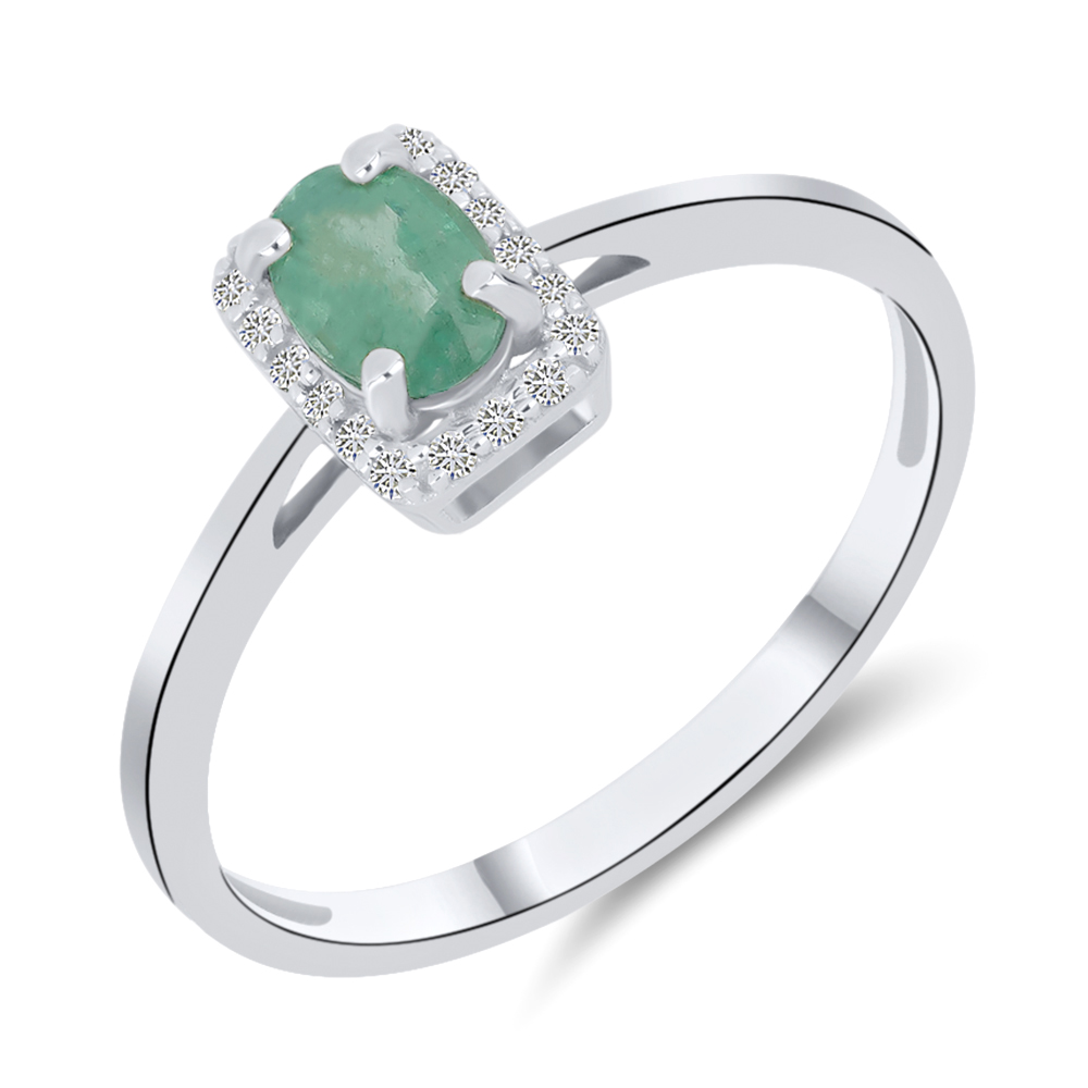 Кольцо из белого золота с камнями Бриллиант, Изумруд
