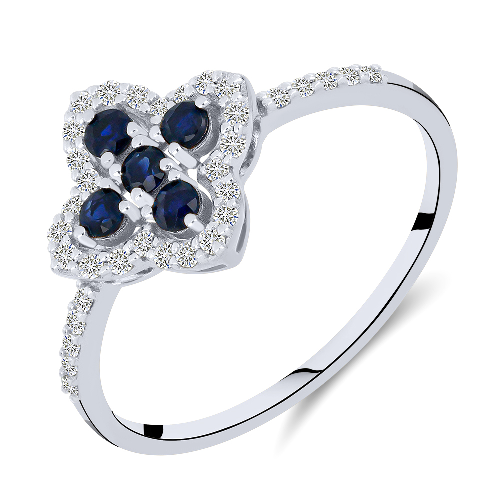 Inel din aur alb cu pietre Diamant, Safir