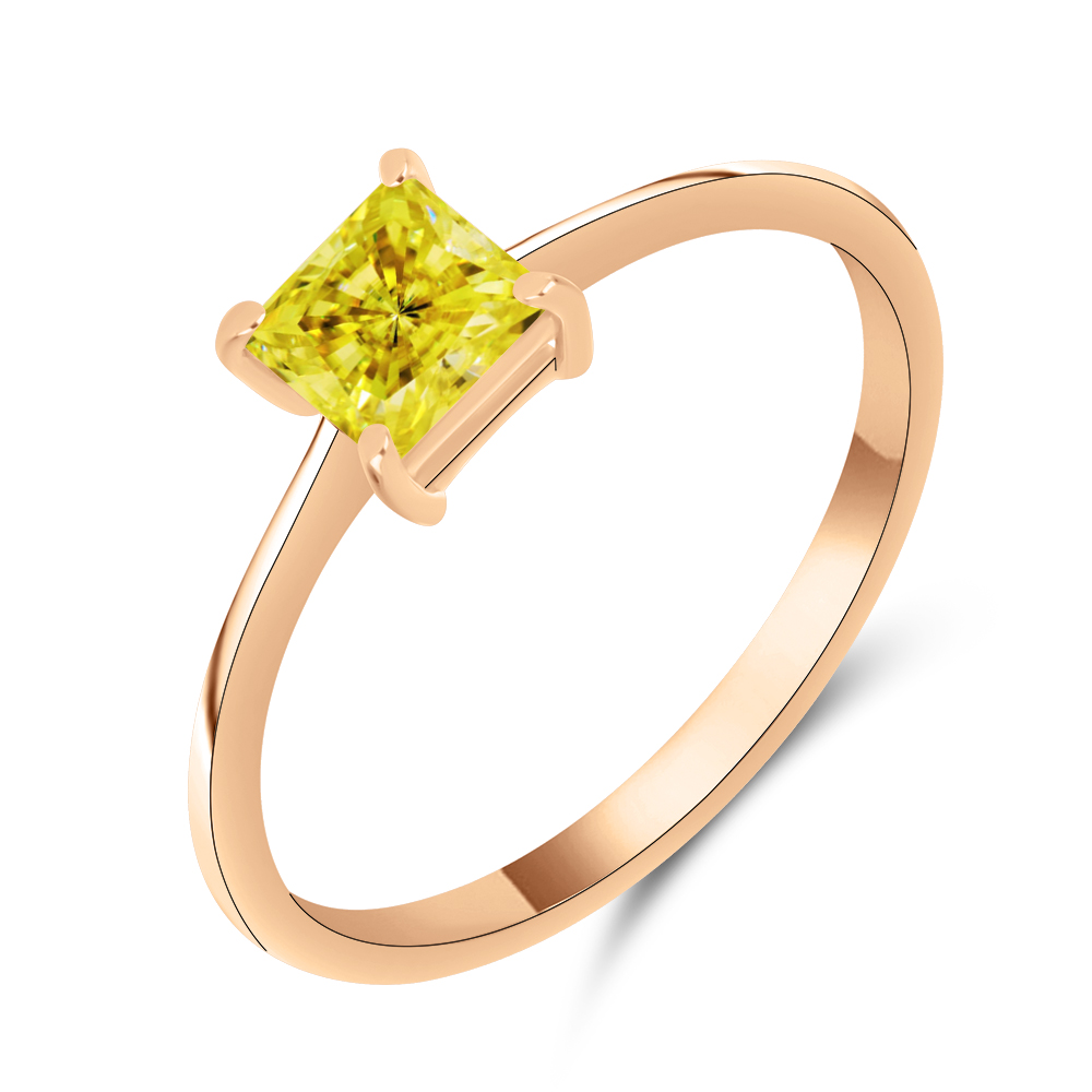 Inel din aur roșu cu pietre Moissanit lemon