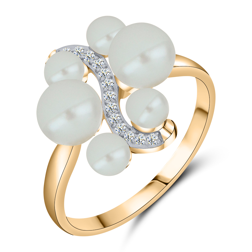 Inel din aur roșu cu pietre Cubic Zirconia Incolor, Perla Albă