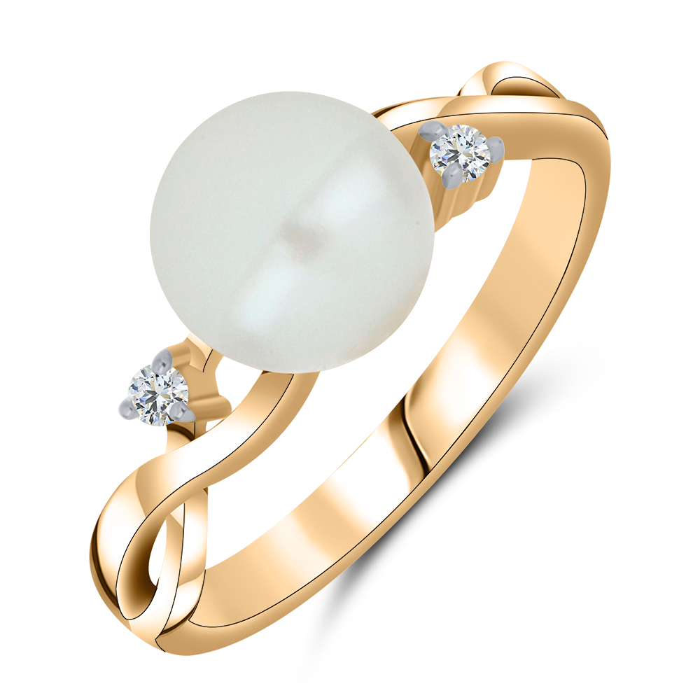 Inel din aur roșu cu pietre Cubic Zirconia Incolor, Perla Albă