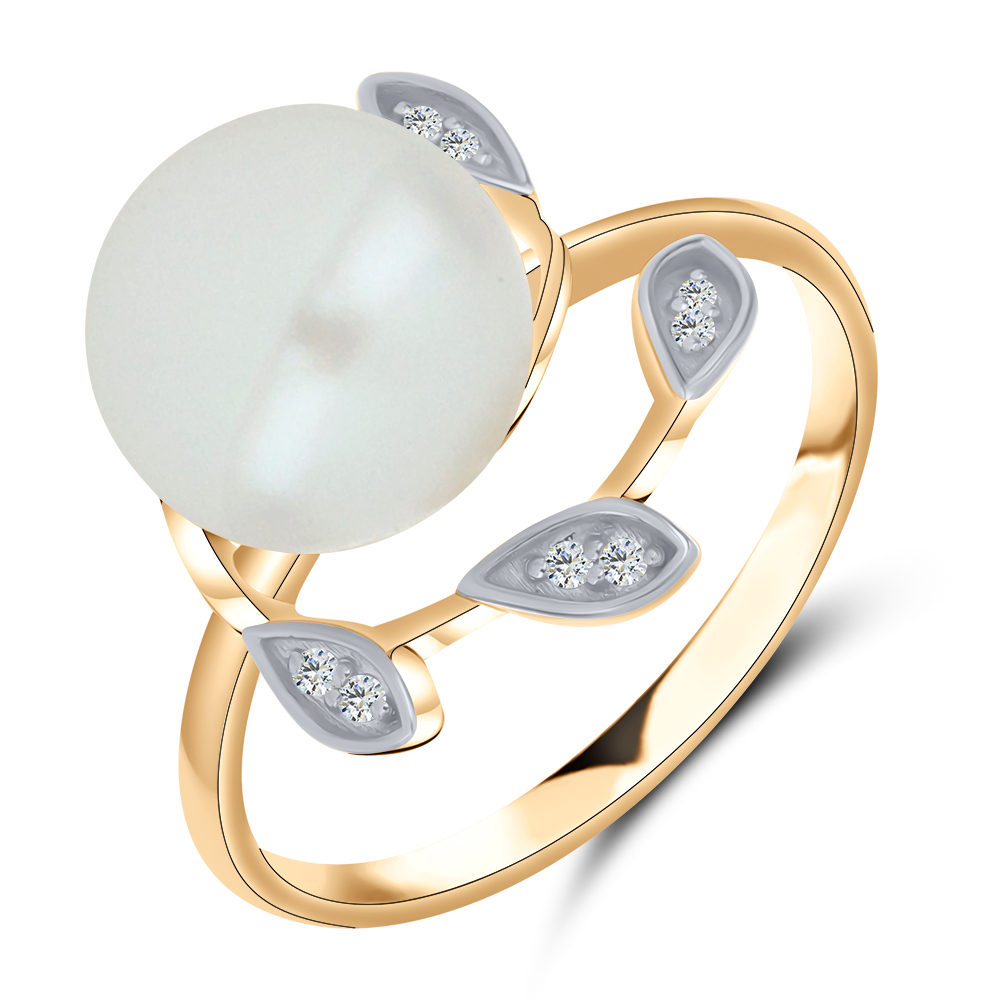 Inel din aur roșu cu pietre Cubic Zirconia Incolor, Perla Albă