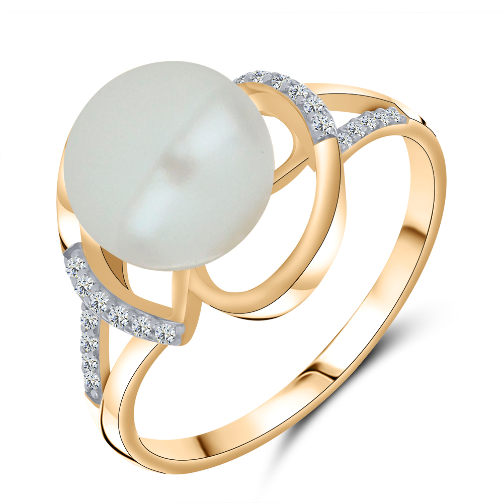 Inel din aur roșu cu pietre Cubic Zirconia Incolor, Perla Albă