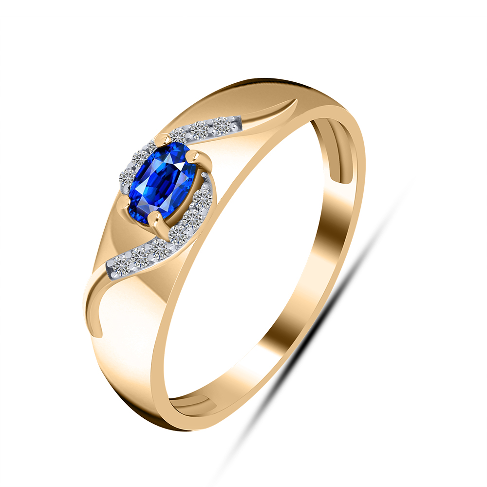 Кольцо из красного золота с камнями Бриллиант, Сапфир