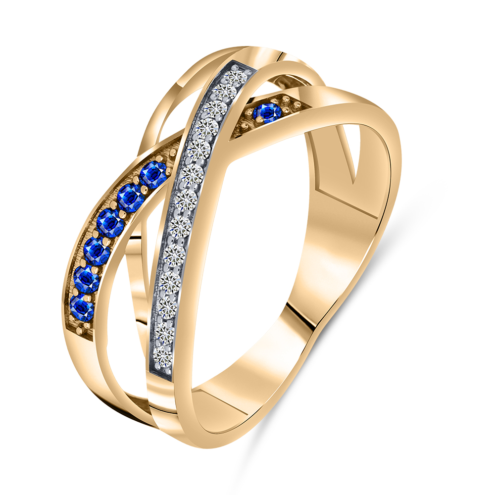 Кольцо из красного золота с камнями Бриллиант, Сапфир