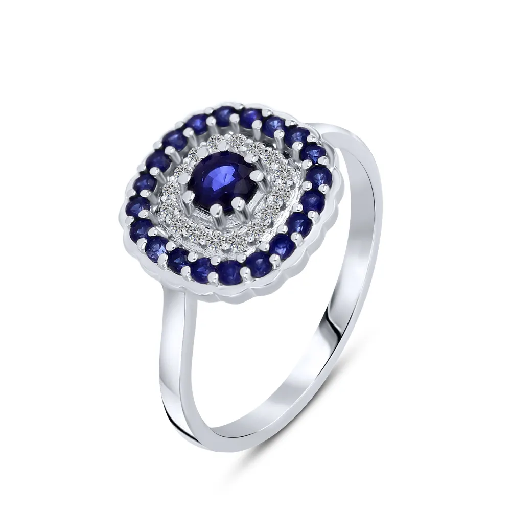 Inel din aur alb cu Diamant, Safir