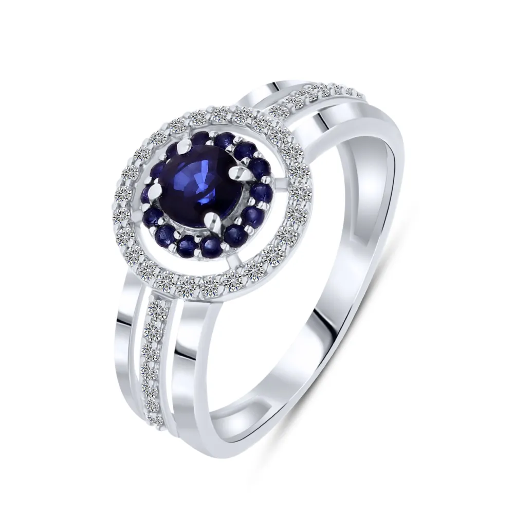 Inel din aur alb cu Diamant, Safir