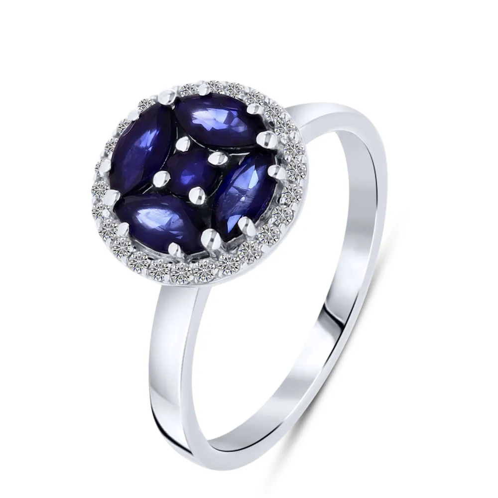 Inel din aur alb cu Diamant, Safir