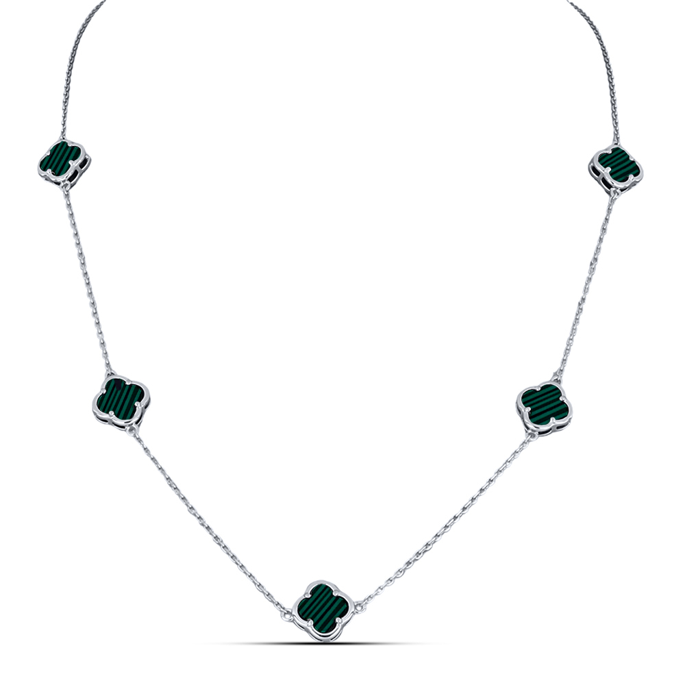 Колье из серебра с камнями Малахит (синт.)