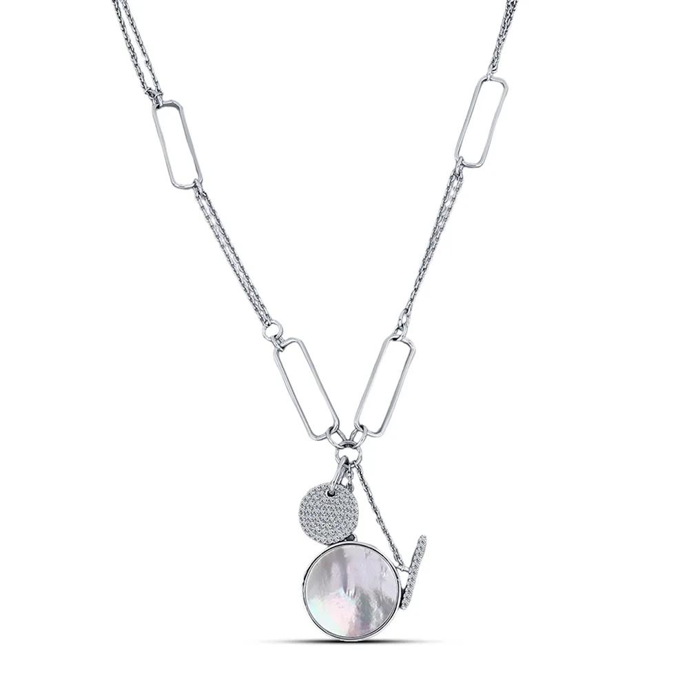 Colier din argint cu Cubic Zirconia Incolor, Sidef Alb