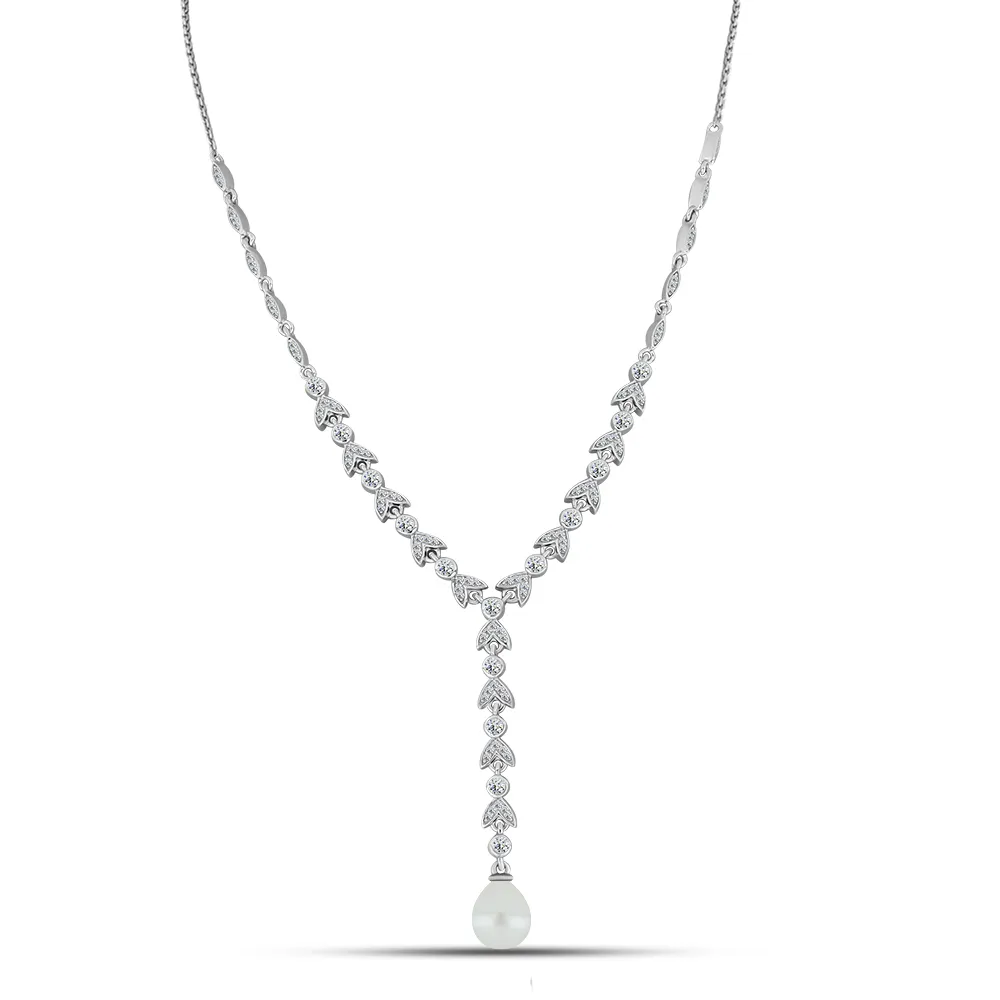 Colier din argint cu Cubic Zirconia Incolor, Perla Albă