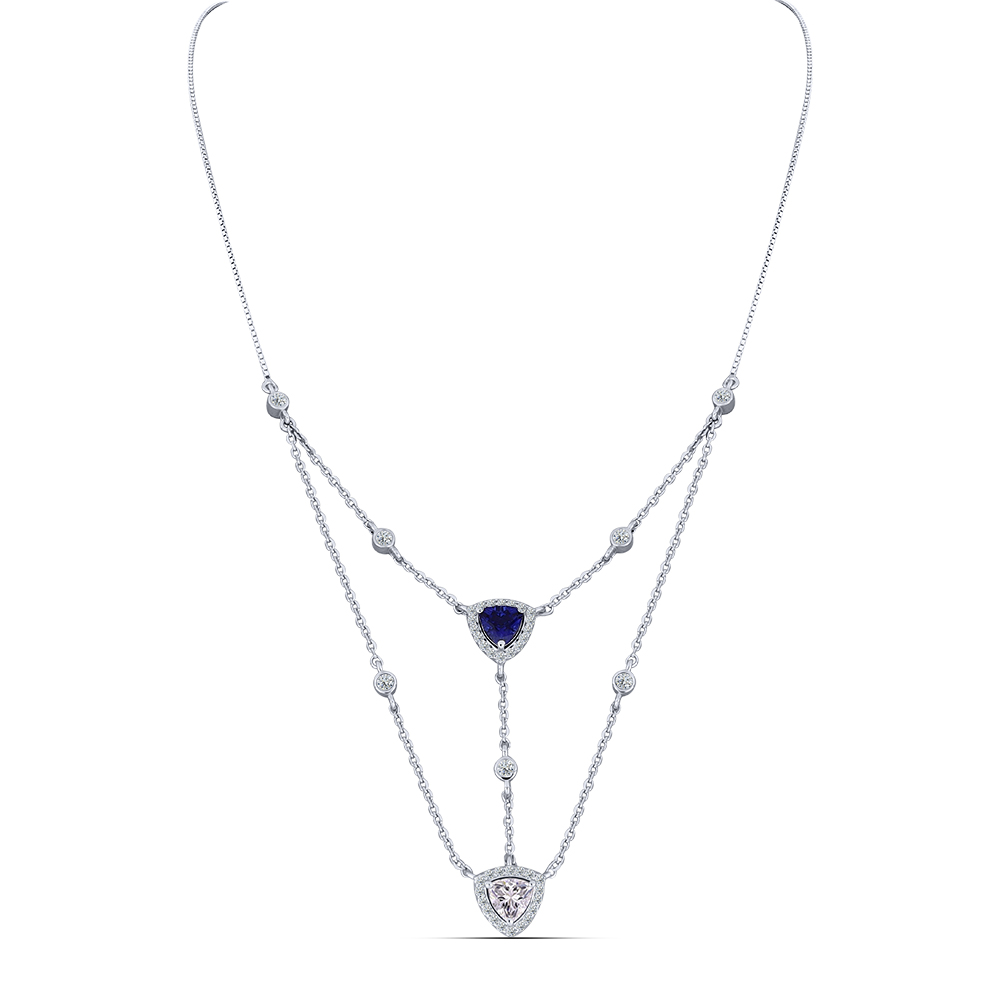 Colier din argint  cu pietre Cubic Zirconia Incolor, Cubic Zirconia Albastru Safir