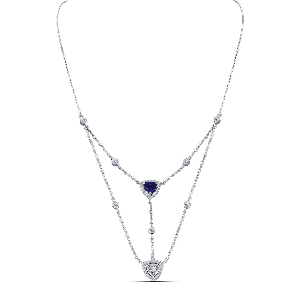 Colier din argint cu Cubic Zirconia Incolor, Cubic Zirconia Albastru Safir