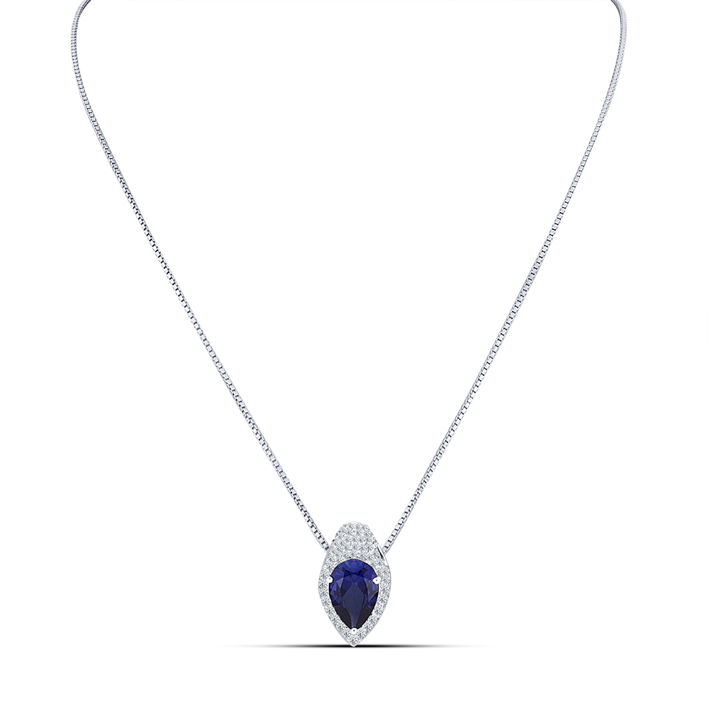 Colier din argint  cu pietre Cubic Zirconia Incolor, Cubic Zirconia Albastru Safir