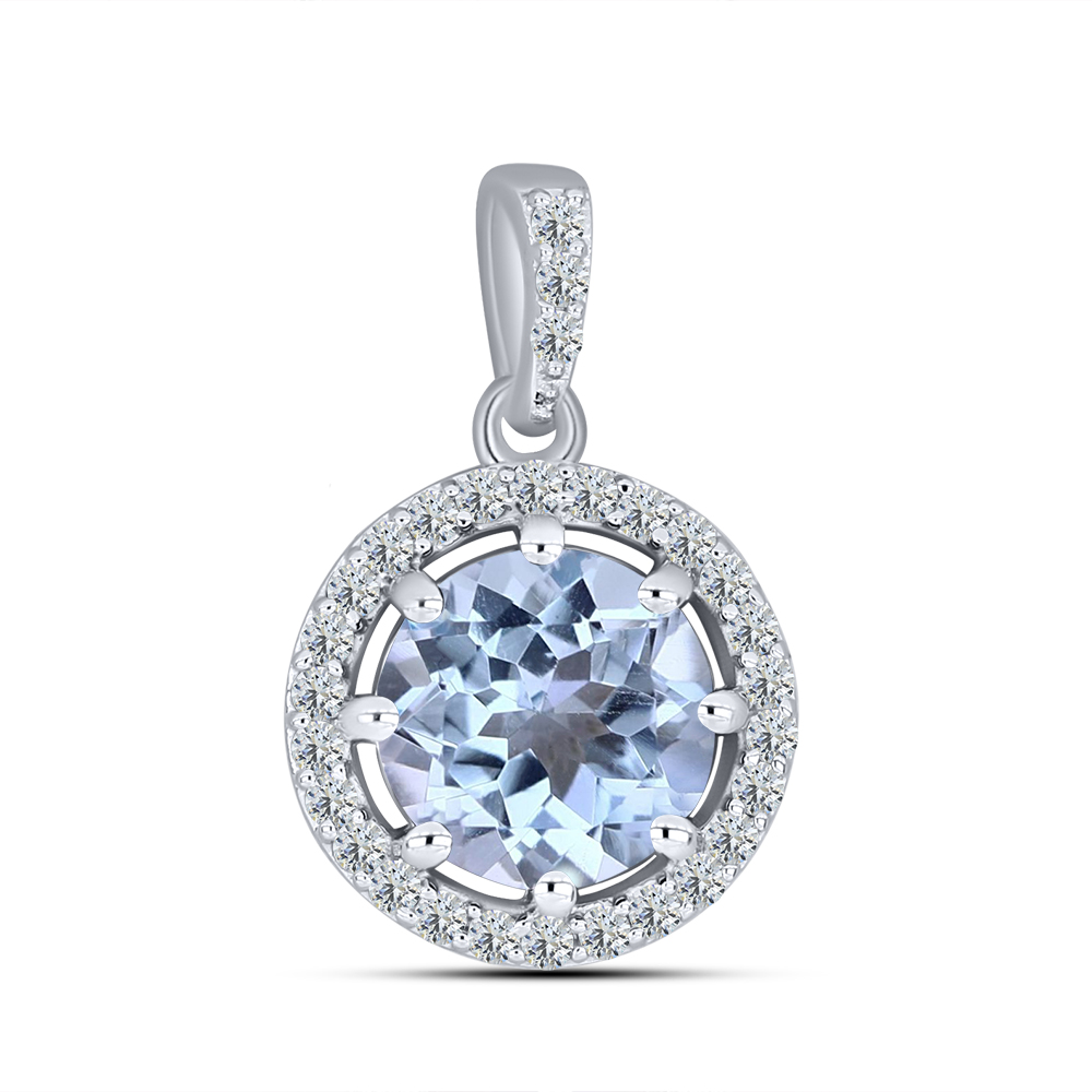Pandantiv din argint  cu pietre Cubic Zirconia Incolor, Topaz albastru