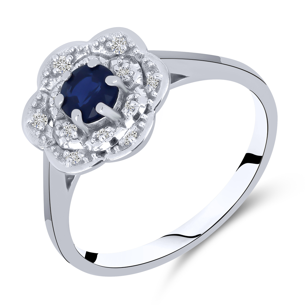 Inel din aur alb cu pietre Diamant, Safir