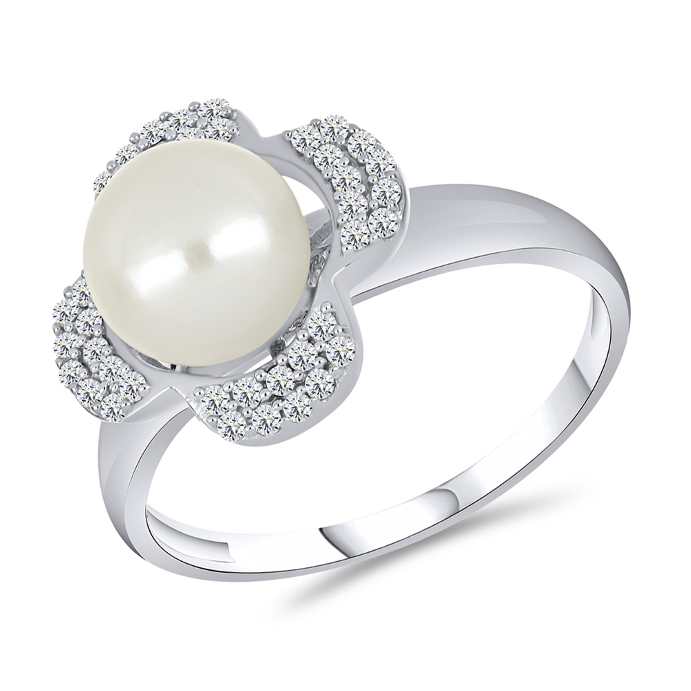 Inel din argint  cu pietre Cubic Zirconia Incolor, Perla Albă