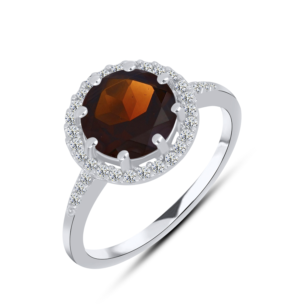 Inel din argint  cu pietre Cubic Zirconia Incolor, Granat