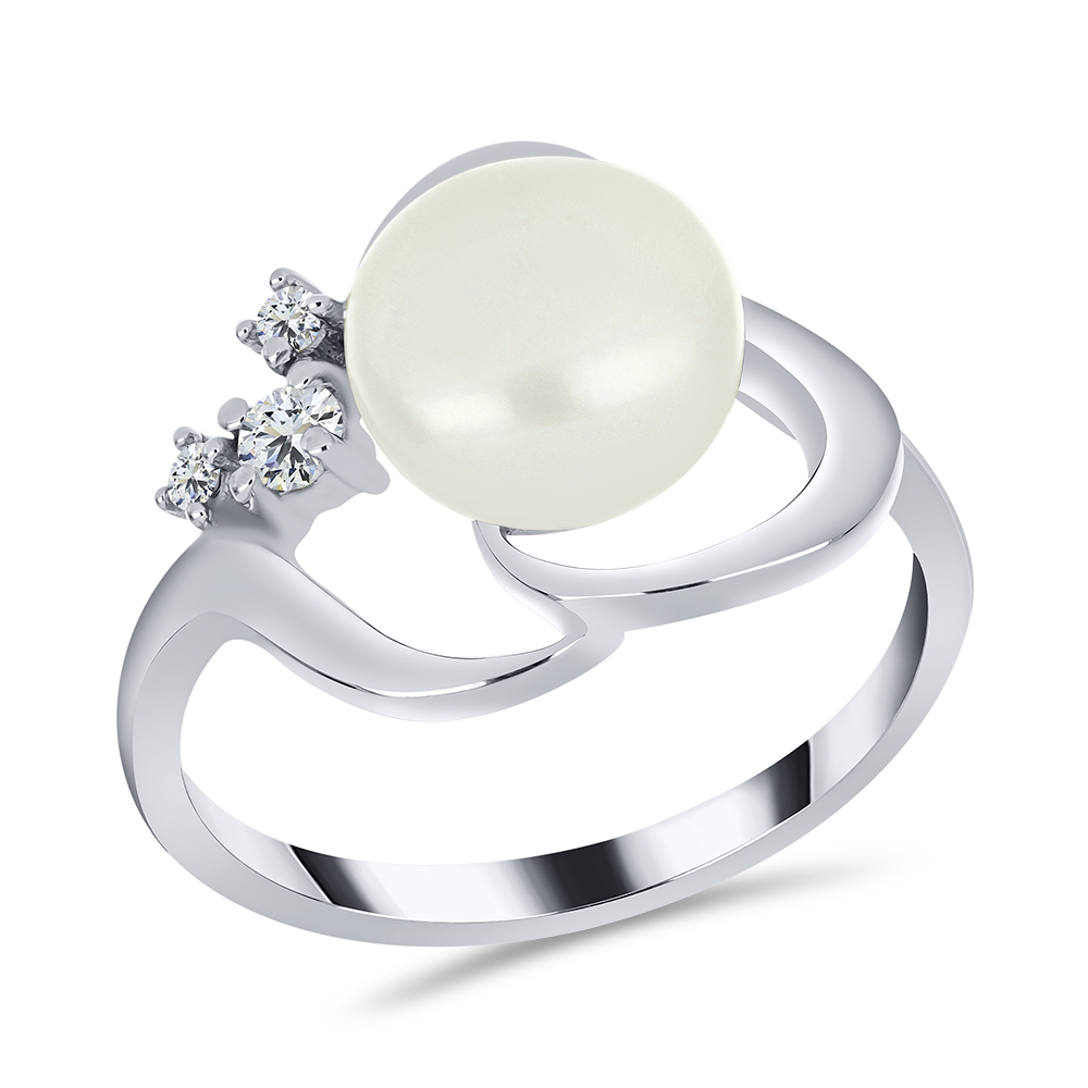 Inel din argint  cu pietre Cubic Zirconia Incolor, Perla Albă