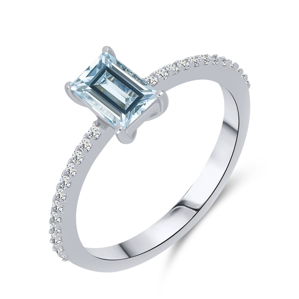 Inel din argint  cu pietre Cubic Zirconia Incolor, Topaz albastru