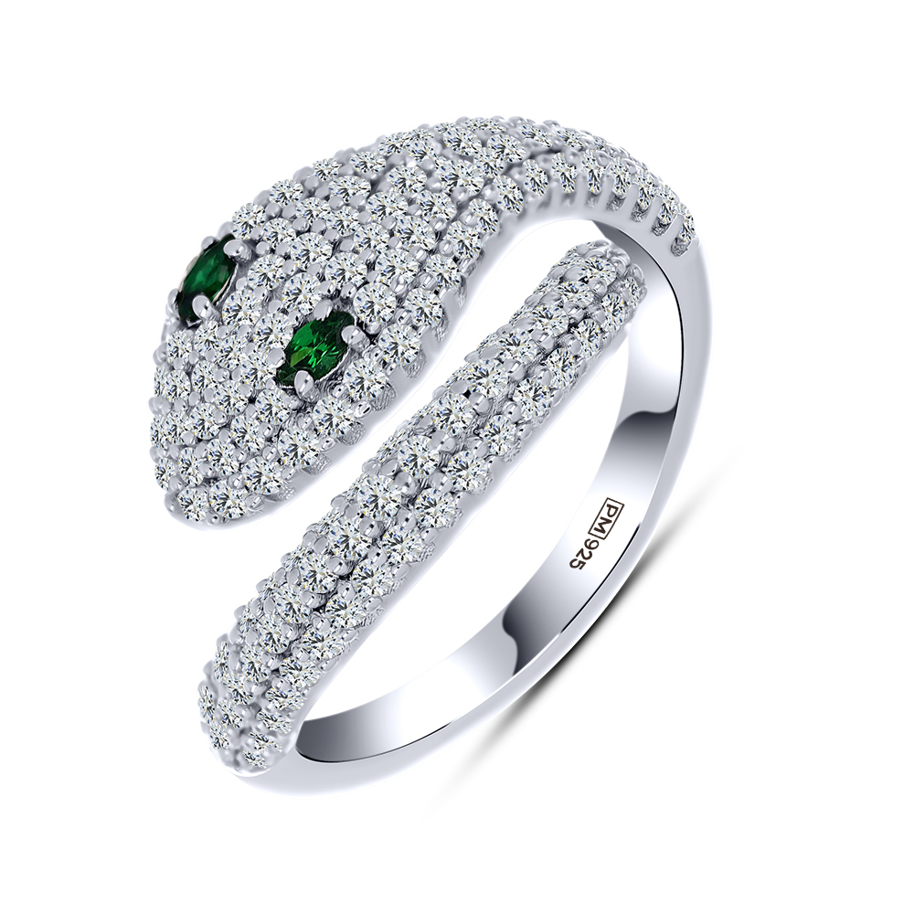 Inel din argint  cu pietre Cubic Zirconia Incolor, Cubic Zirconia Verde