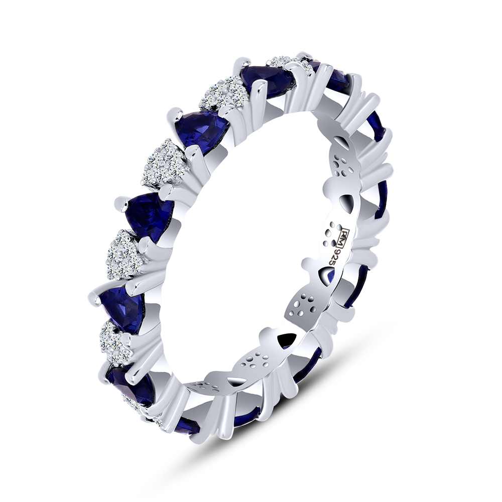 Inel din argint  cu pietre Cubic Zirconia Incolor, Cubic Zirconia Albastru Safir