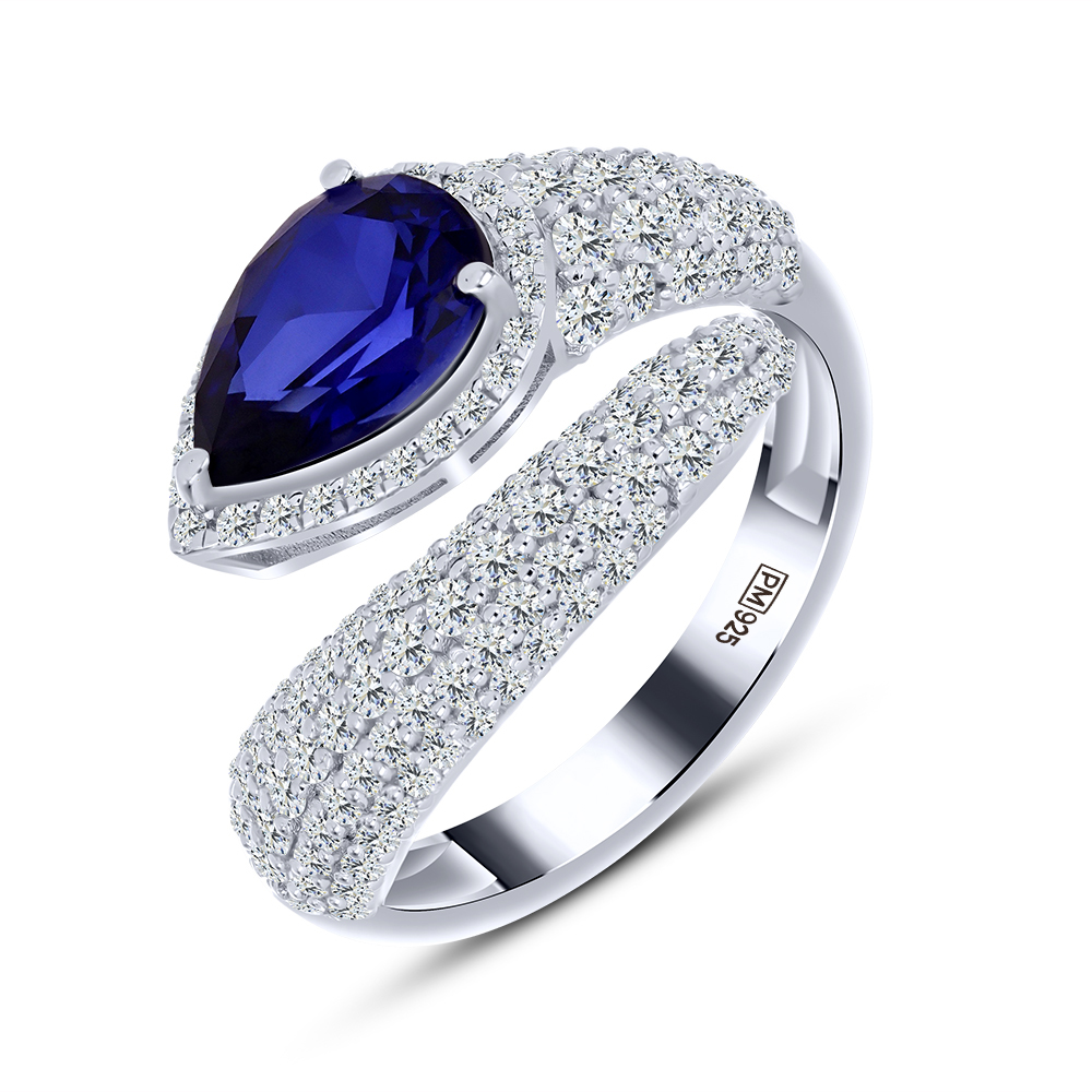 Inel din argint  cu pietre Cubic Zirconia Incolor, Cubic Zirconia Albastru Safir