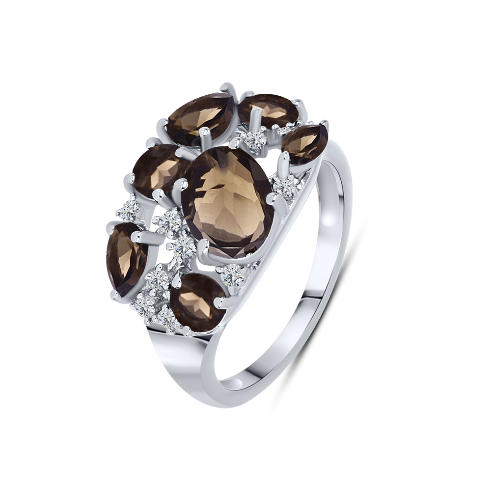 Inel din argint  cu pietre Cubic Zirconia Incolor, Cuarț fumuriu